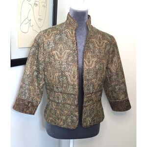 Vintage Brocade Tapestry Cropped Jacket – Gold Brown Green Pattern Size 6 Petite